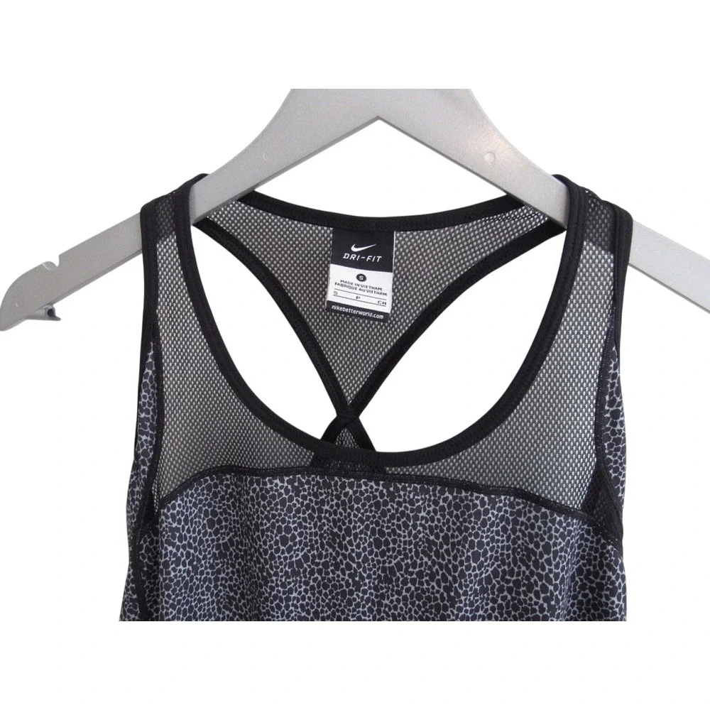 Nike Active Running Racerback Tank Top Dri-Fit Small Black Gray Animal Print‎